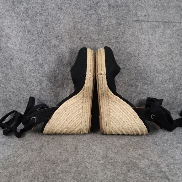 Express Shoes Womens 6 Wedge Sandals Espadrille Platform Black Ankle Wrap Tie - Picture 10 of 12